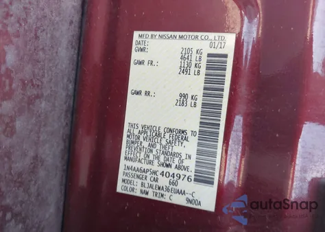 2017 Nissan Maxima 3.5 Sl from USA, damaged, VIN 1N4AA6AP5HC404976